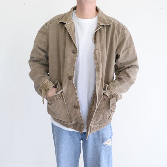 Vintage 90S Wolverine Brown Fleece Lined Button Up Denim Jacket Size Medium - Picture 1 of 12